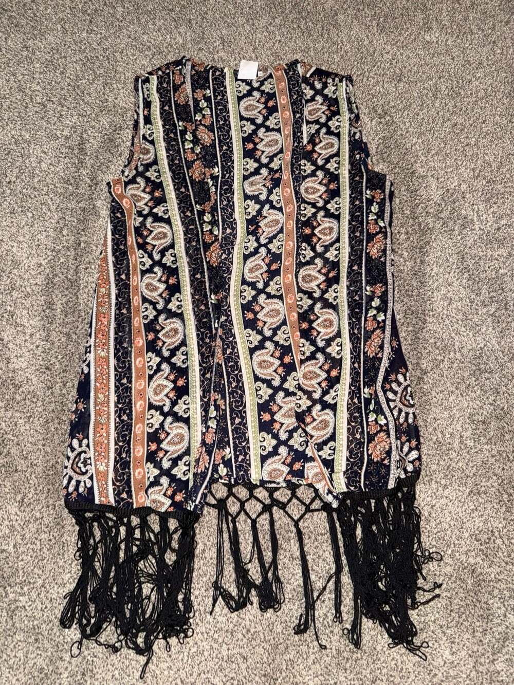Earthbound Trading Co Paisley Vest Size M Fringe Trim Boho